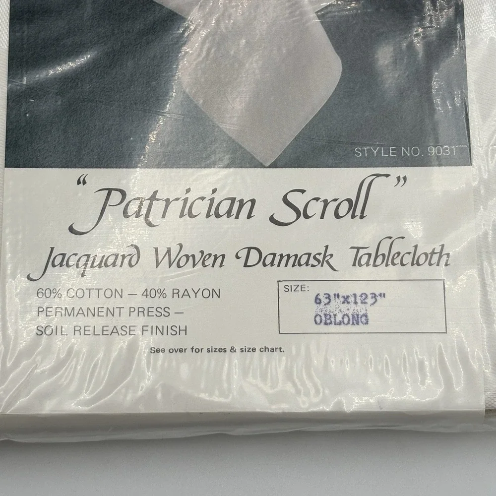 Patrician Scroll Damask Tablecloth Oblong 63x123 White 9 Napkins Czech VTG